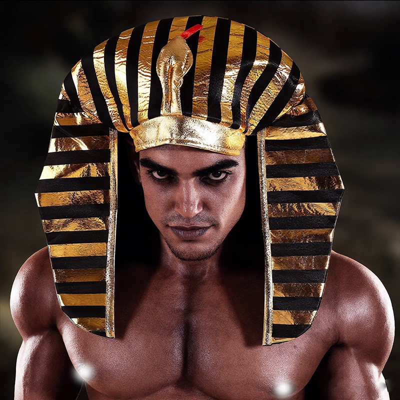 Egypt Cosplay Anime - Topi Firaun Mesir Berbahan Kain Emas,